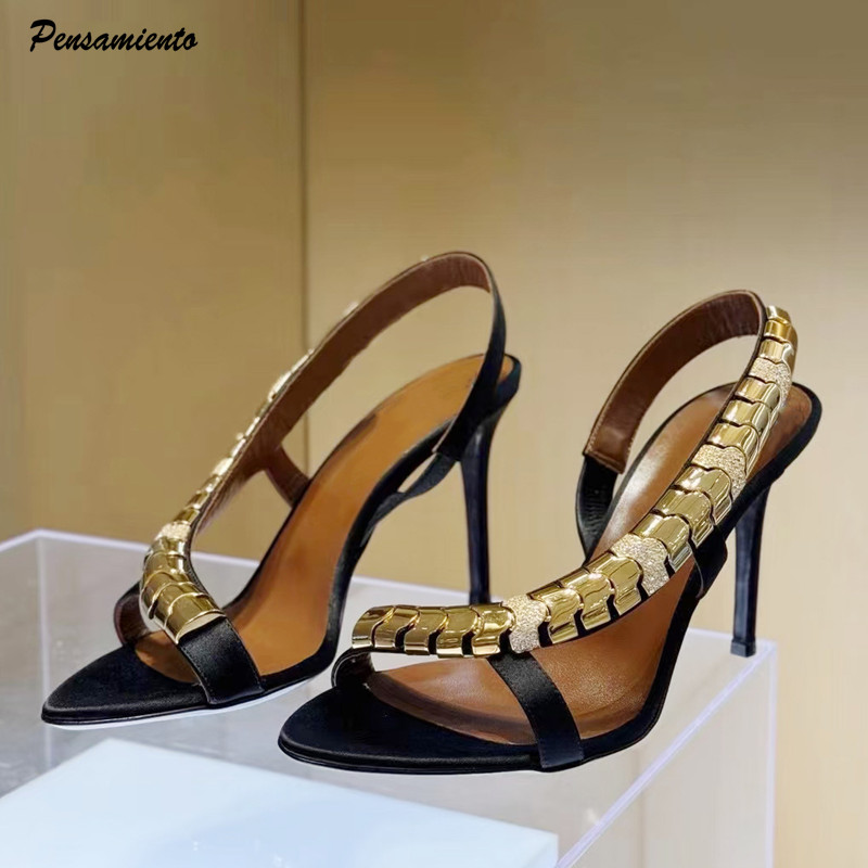 Women Fashion Ideas - รองเท้าส้นสูงประดับเพชรหรูหรา ผ้าซาติน สายรัดข้อเท้า สไตล์กลาดิเอเตอร์ สำหรับผู้หญิง แฟชั่นฤดูร้อน