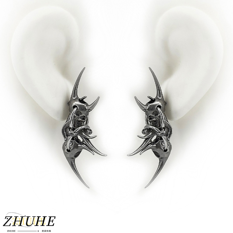 Women'S Fashion Edgy - ต่างหูรูปหัวกะโหลกเขาปีศาจสุดเท่ห์, เครื่องประดับทองแดงสำหรับผู้หญิงและผู้ชาย, เครื่องประดับเจาะร่างกายสไตล์โกธิคที่ไม่เหมือนใคร, ดีไซน์โดดเด่น