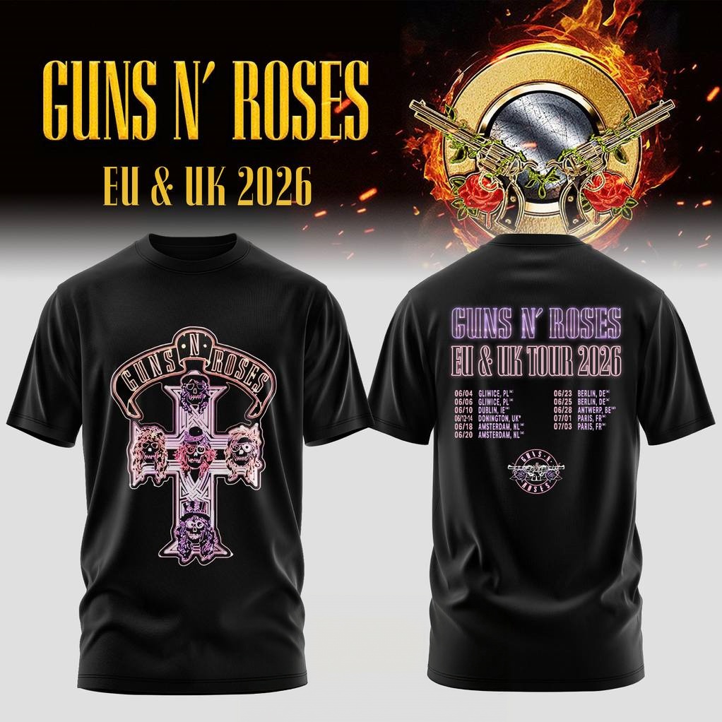 Women Fashion Uk - เสื้อยืดลายกราฟิก Guns N Roses ทัวร์ยุโรปและสหราชอาณาจักร ปี