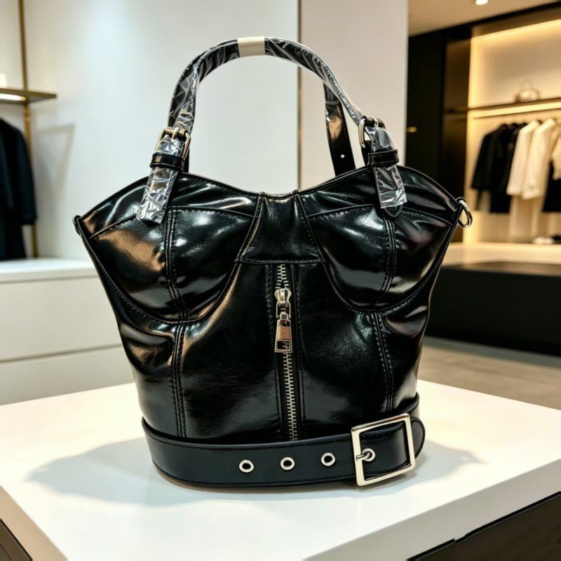 Women'S Fashion Edgy - กระเป๋าถือทรงคอร์เซ็ตบัสเทียร์พร้อมหูจับด้านบน, กระเป๋าถือสไตล์วินเทจสำหรับผู้หญิงที่มีลักษณะโดดเด่นและเท่, กระเป๋าสะพายไหล่ประดับหมุดโลหะสไตล์ Y2K สำหรับสาวๆ