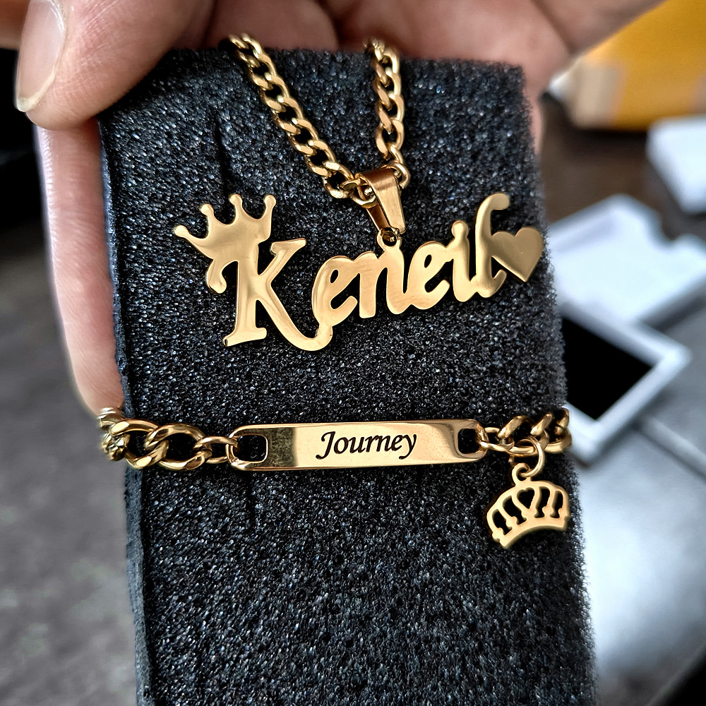 Women Fashion Name Ideas - สร้อยข้อมือสร้อยคอชื่อมงกุฎสำหรับแฟชั่นสำหรับผู้หญิงชุดเครื่องประดับสแตนเลส conjunto femininos ไอเดียของขวัญตามสั่ง