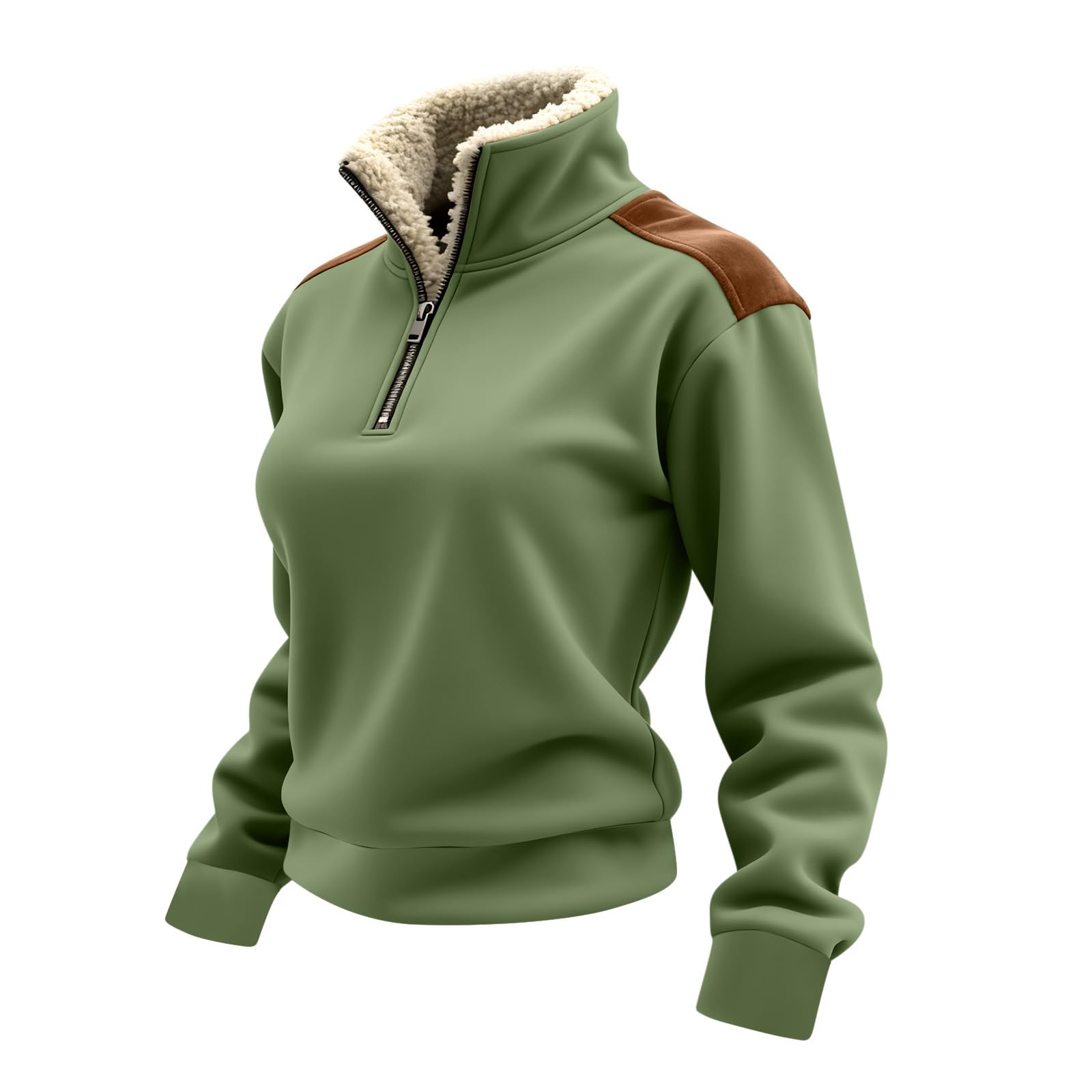 Women'S Fashion Quarter Zip - เสื้อแขนยาว เสื้อผู้หญิง เสื้อสเวตเตอร์ฤดูใบไม้ร่วงแบบซิปครึ่งตัว เสื้อพูลโอเวอร์แบบซิปสี่ส่วน แฟชั่นสีพื้น เรียบง่ายมีสไตล์