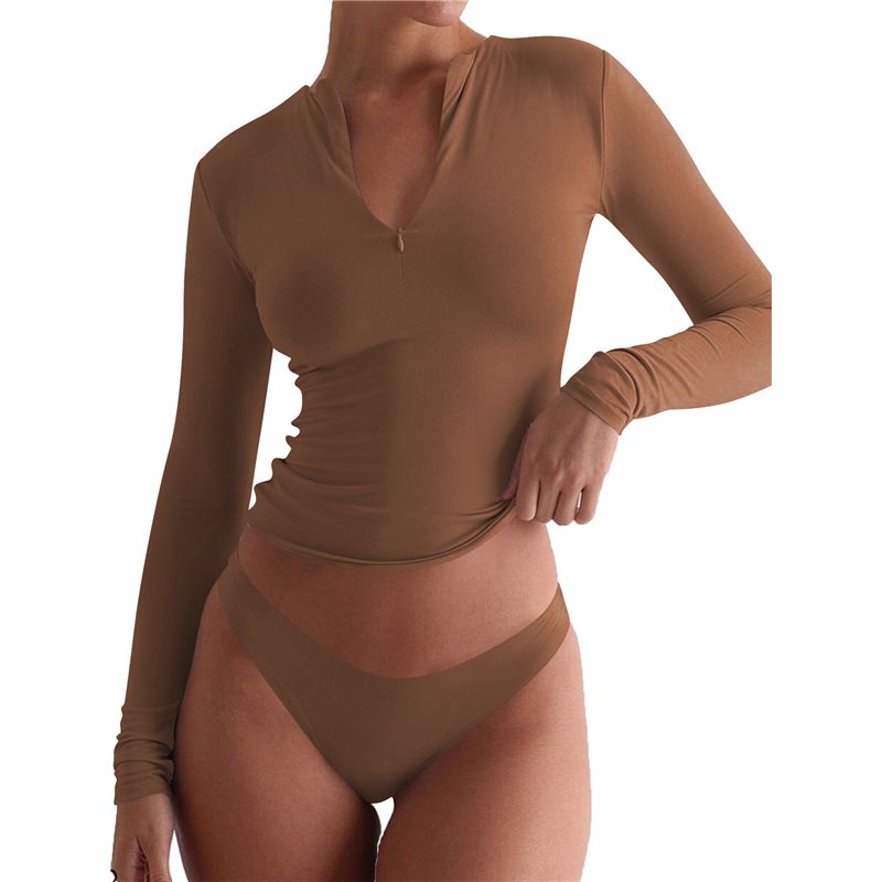 Women'S Fashion Quarter Zip - เสื้อครอปแขนยาวคอวีแบบซิป 1/4 สำหรับออกงาน แฟชั่นผู้หญิงฤดูใบไม้ร่วง 2025 รุ่น
