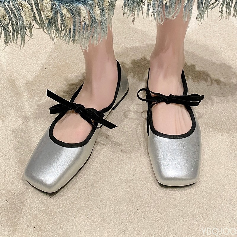 Women'S Fashion Summer 2025 - รองเท้าผู้หญิงสีพื้นเรียบง่าย สวมใส่สบาย สไตล์เรียบหรู สีเงิน ส้นเตี้ย ปากตื้น