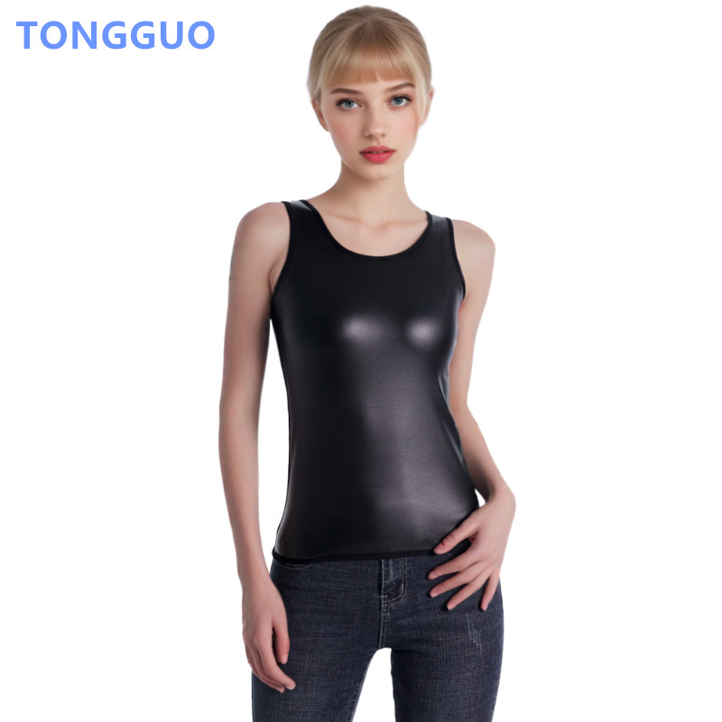 Women Fashion Style - เสื้อกล้ามทรงเวสต์เทรนเนอร์รัดเอว คอโอ แขนกุด หนังเทียม ทรงเข้ารูป สไตล์ใหม่