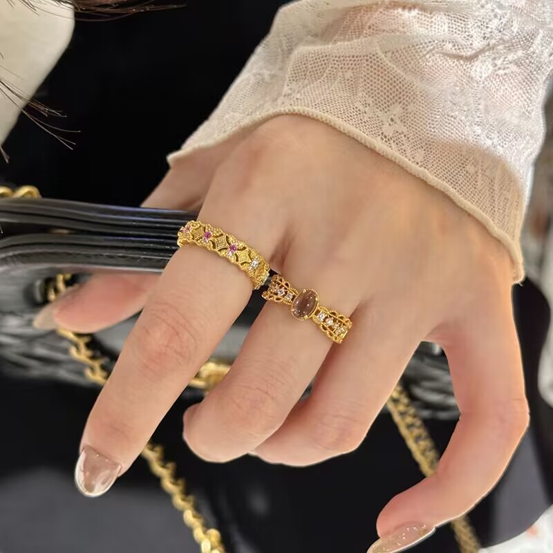 Women'S Fashion Victorian Era - แหวนทอง 14K ชุบทองคำขาว สไตล์วิคตอเรียน ประดับคริสตัลและอเมทิสต์ ดีไซน์ลูกไม้