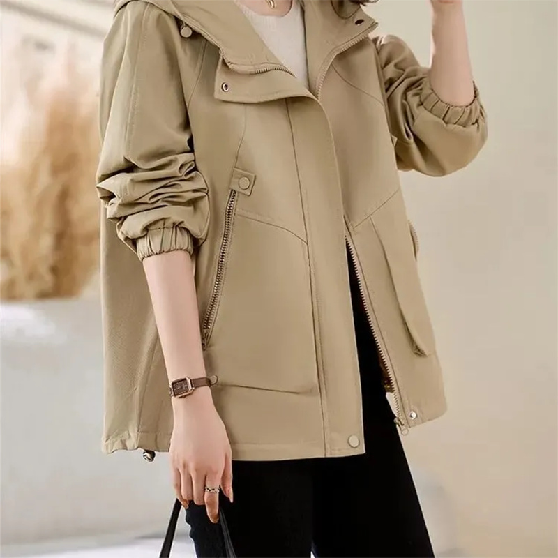 Women'S Fashion Petite - สั้นและPetiteผู้หญิงเสื้อ 2025 ฤดูใบไม้ผลิฤดูใบไม้ร่วงแฟชั่นสบายๆหลวมเสื้อด้านบนอารมณ์Hooded Trench Coatสีทึบ