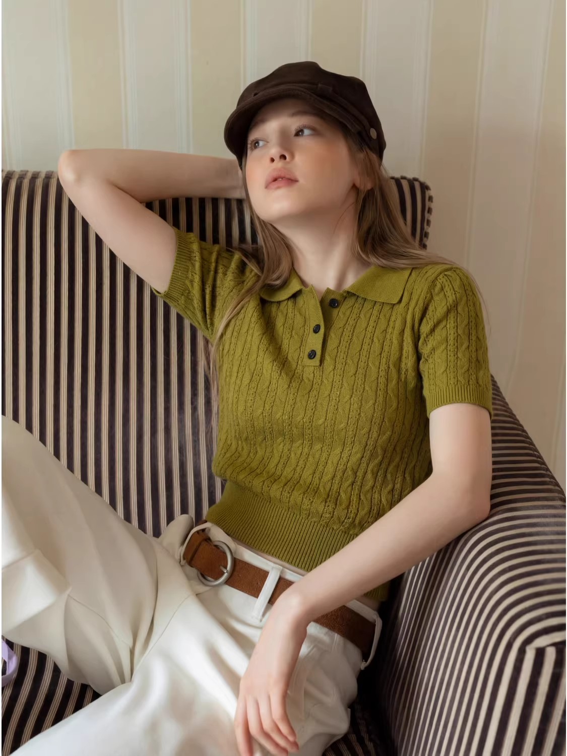 เสื้อโปโลถักลายเกลียวสไตล์ลำลอ - Women Fashion Style บทวิจารณ์และราคา