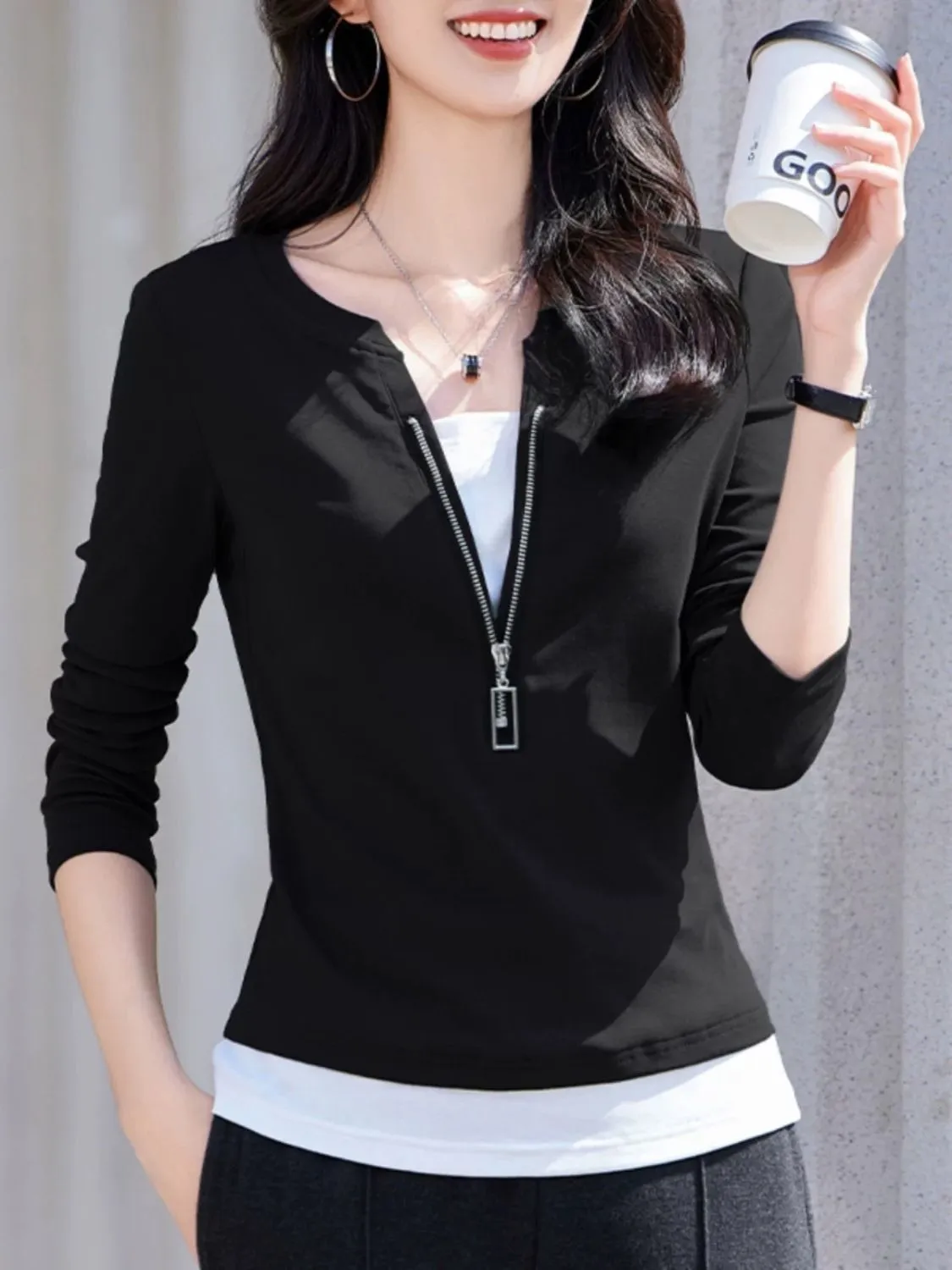 เสื้อแฟชั่นผู้หญิง คอวี ซิป แข - Women'S Fashion Quarter Zip บทวิจารณ์และราคา
