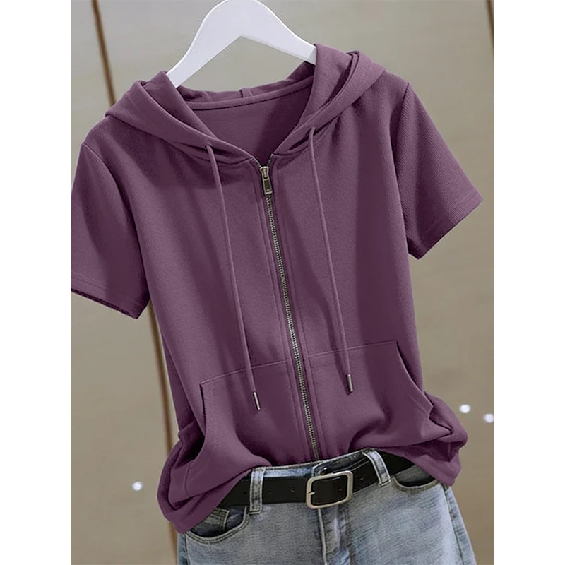 เสื้อฮู้ดแขนสั้นแบบมีซิปสำหรับ - Women'S Fashion Zip Hoodie บทวิจารณ์และราคา