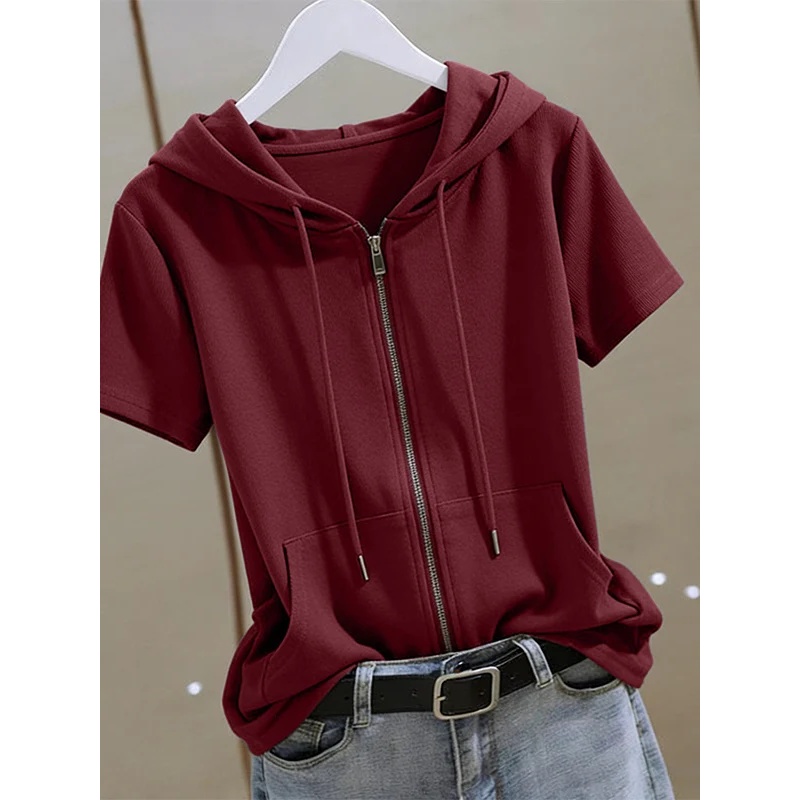 เสื้อฮู้ดแขนสั้นแบบมีซิปสำหรับ - Women'S Fashion Zip Hoodie บทวิจารณ์และราคา