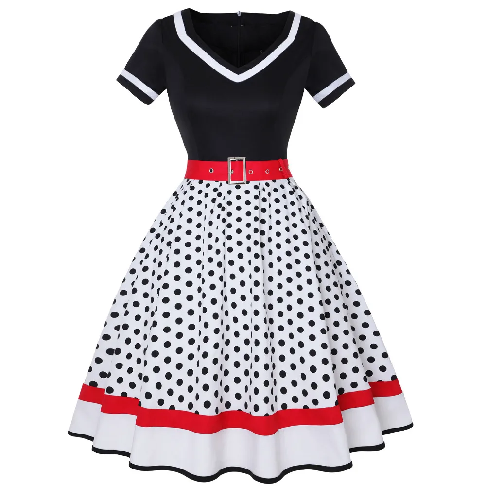 เดรสวินเทจคอวีแขนสั้นทรงสวิงสไ - Women'S Fashion Of The 50S บทวิจารณ์และราคา