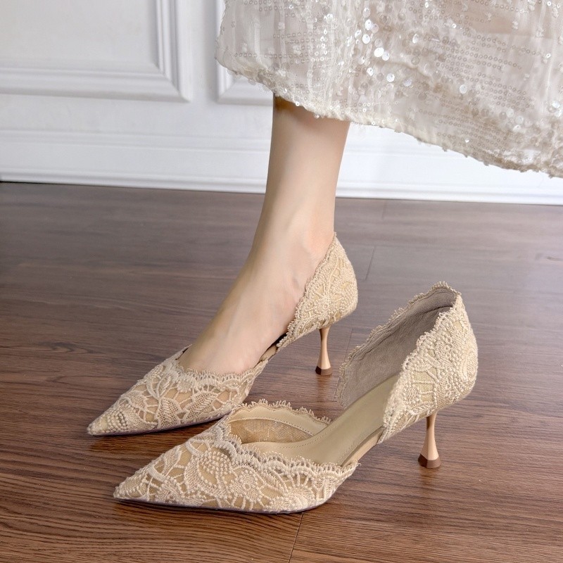 รองเท้าส้นสูงหัวแหลมแบบลูกไม้ส - Women Fashion Heels บทวิจารณ์และราคา