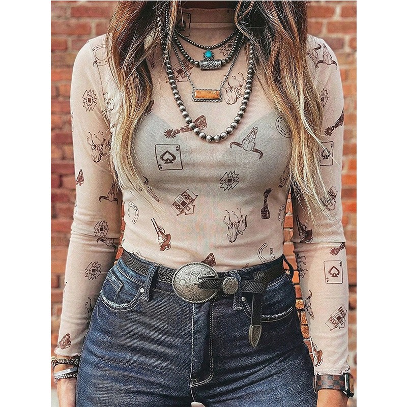 เสื้อยืดแขนยาวคอเต่าตาข่ายสไตล - Women Fashion Style บทวิจารณ์และราคา