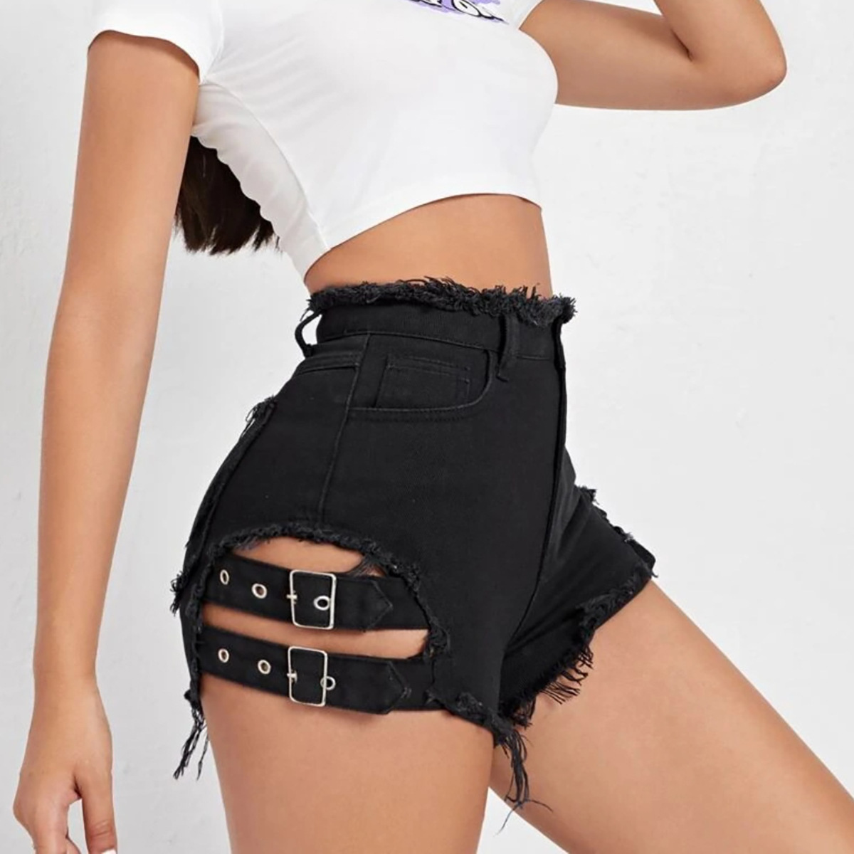 กางเกงยีนส์ขาสั้นเอวสูงสำหรับผ - Women'S Fashion Trousers บทวิจารณ์และราคา