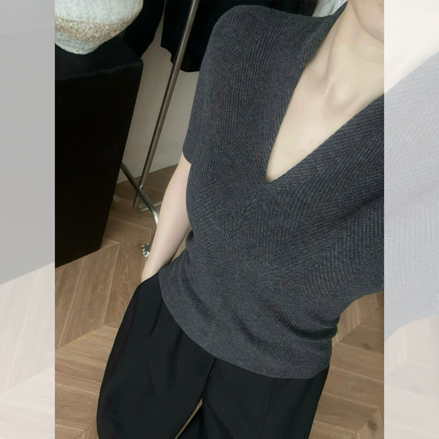 เสื้อยืดคอวีแขนสั้นถักนิตสีขาว - Women Fashion Style บทวิจารณ์และราคา