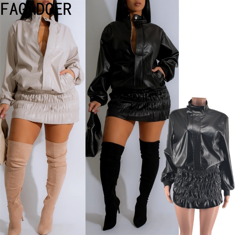 FAGADOER Punk หนัง 2 ชิ้นชุดชุ - Women'S Fashion Quarter Zip บทวิจารณ์และราคา