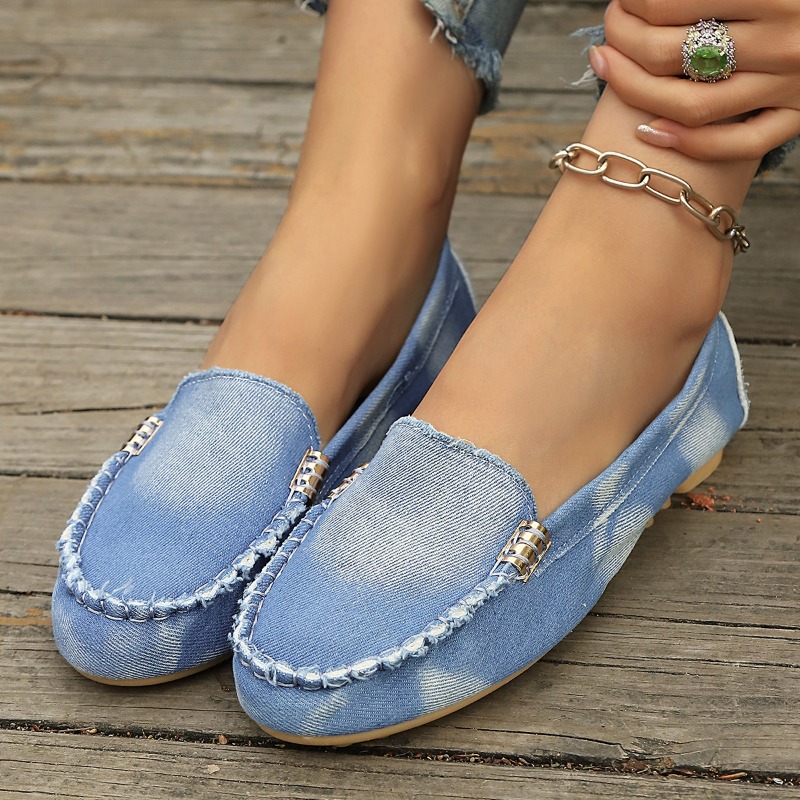 รองเท้าโลฟเฟอร์แบบสวมสีฟ้าอ่อน - Women Fashion Heels บทวิจารณ์และราคา