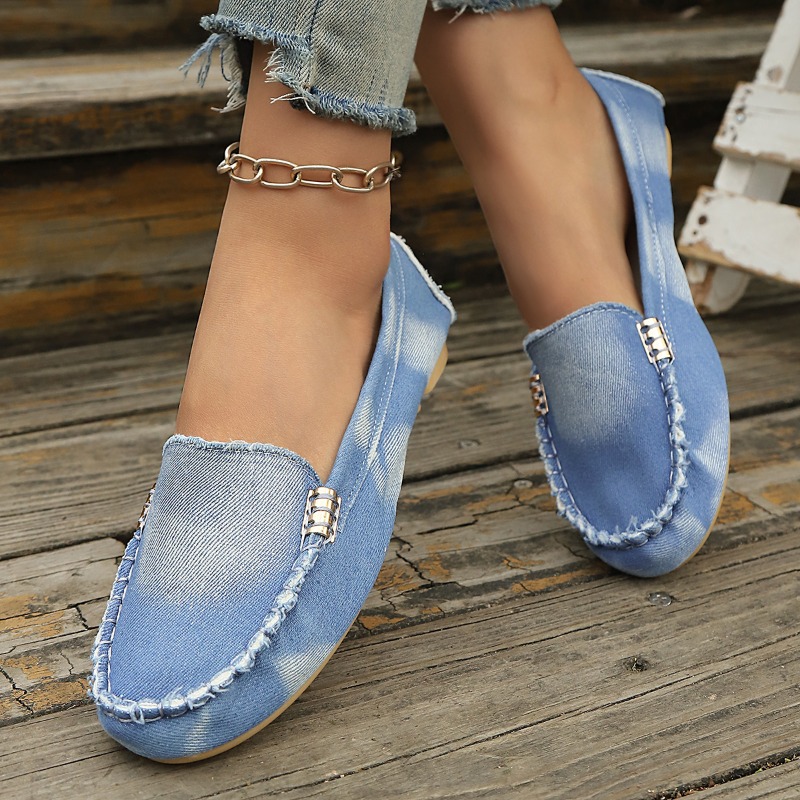 รองเท้าโลฟเฟอร์แบบสวมสีฟ้าอ่อน - Women Fashion Heels บทวิจารณ์และราคา