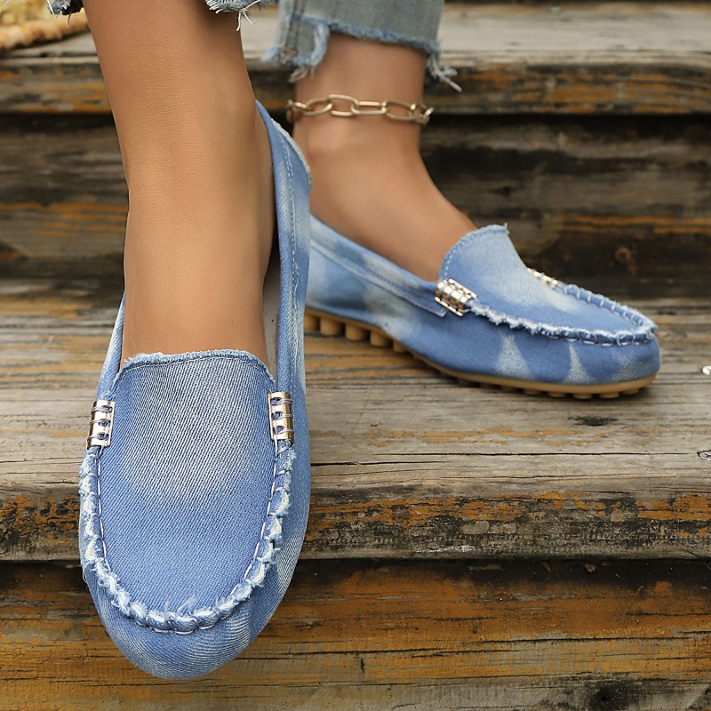 รองเท้าโลฟเฟอร์แบบสวมสีฟ้าอ่อน - Women Fashion Heels บทวิจารณ์และราคา