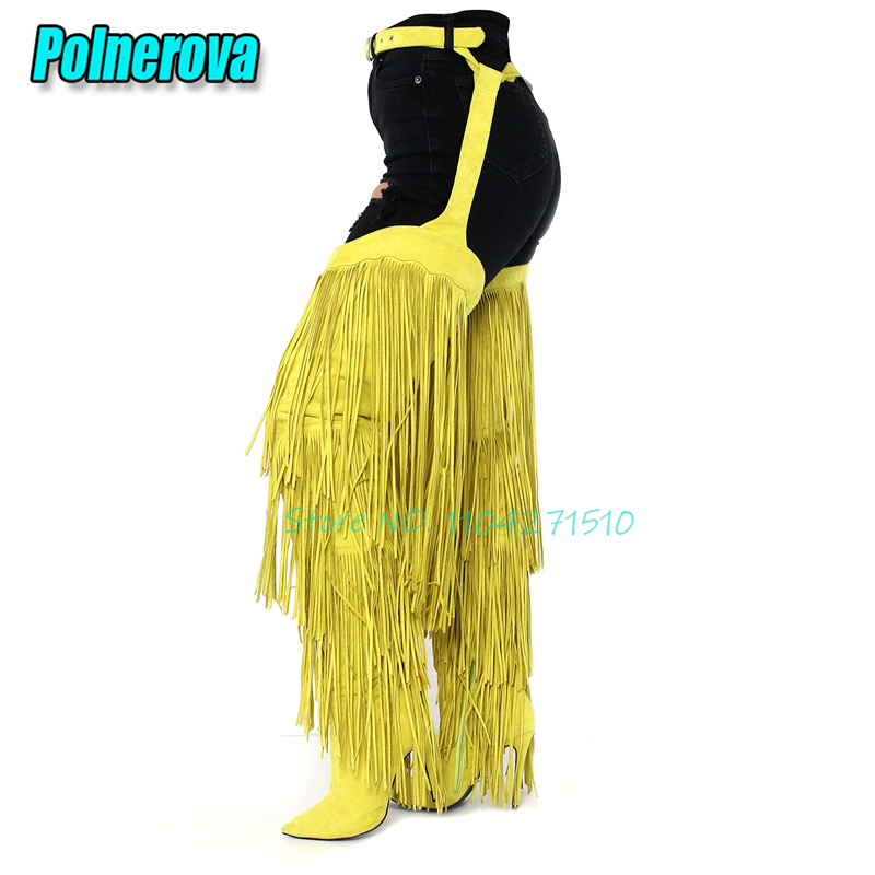 รองเท้าบูทส้นสูงแบบมีพู่สีเหลื - Women'S Fashion Trousers บทวิจารณ์และราคา