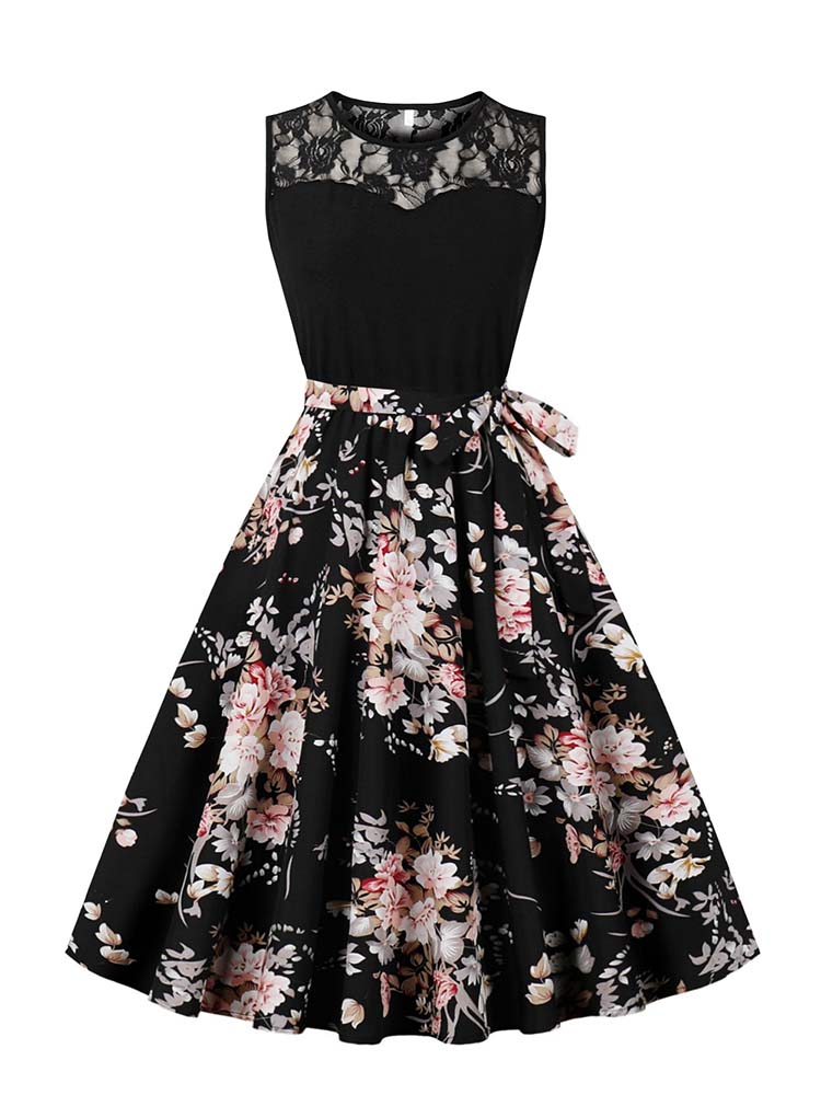 Elegant High เอวแขนกุดจีบ Midi - Women'S Fashion Of The 50S บทวิจารณ์และราคา
