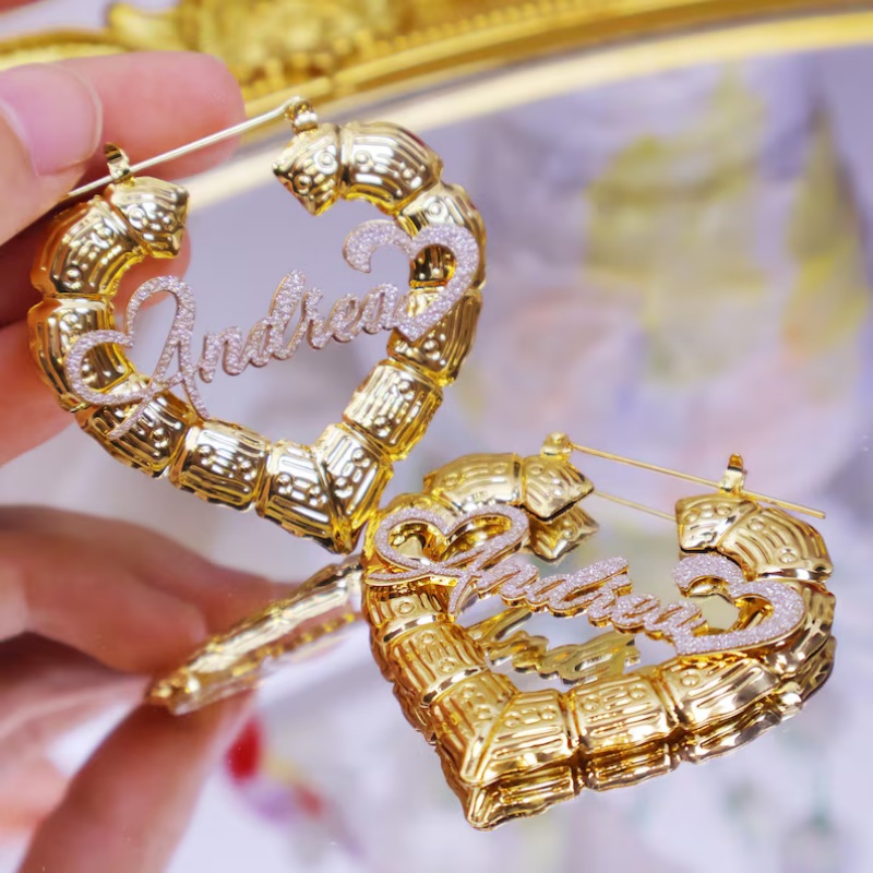 ต่างหูไม้ไผ่รูปหัวใจสีเงินแบบก - Women Fashion Name Ideas บทวิจารณ์และราคา