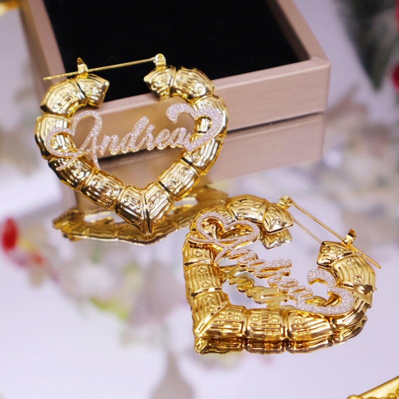 ต่างหูไม้ไผ่รูปหัวใจสีเงินแบบก - Women Fashion Name Ideas บทวิจารณ์และราคา