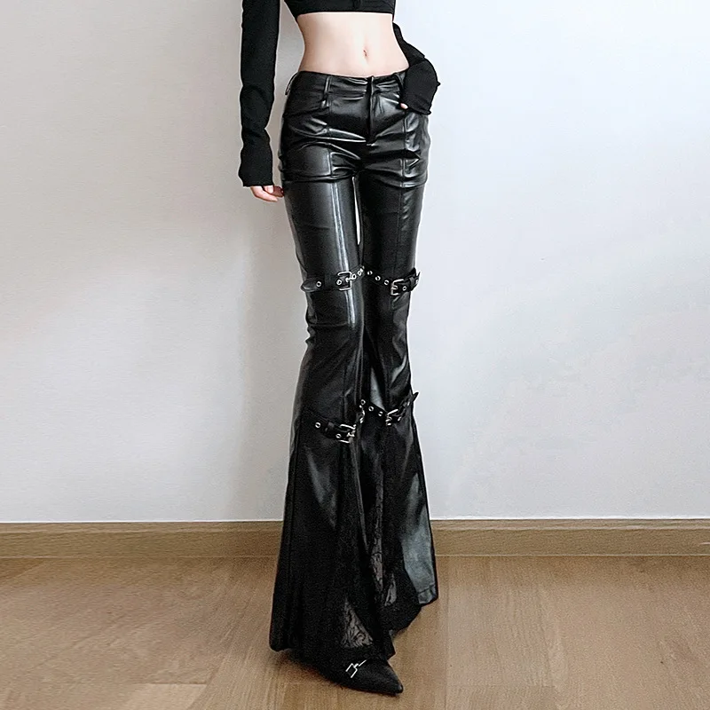 กางเกงทรงบานหนัง PU สำหรับผู้ห - Women'S Fashion Trousers บทวิจารณ์และราคา