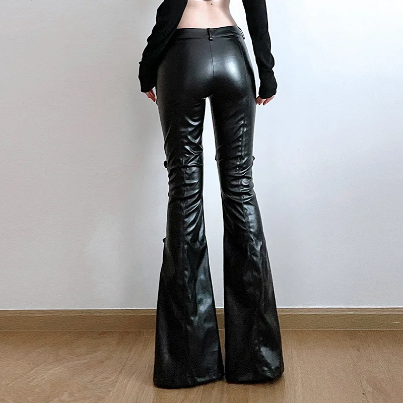 กางเกงทรงบานหนัง PU สำหรับผู้ห - Women'S Fashion Trousers บทวิจารณ์และราคา