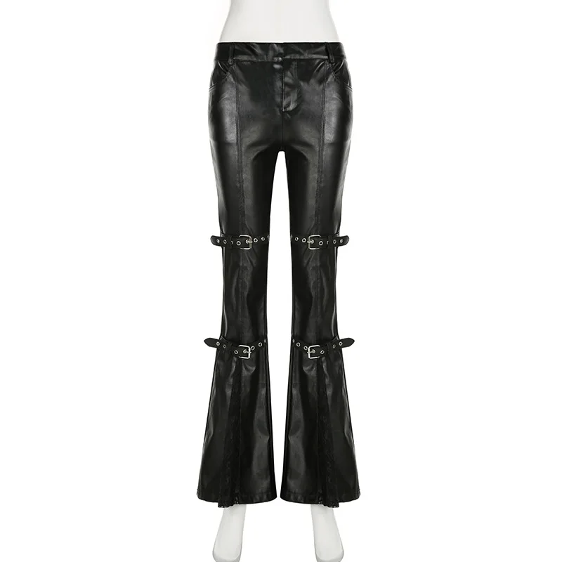 กางเกงทรงบานหนัง PU สำหรับผู้ห - Women'S Fashion Trousers บทวิจารณ์และราคา